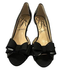 New J. Renee Chrissy Black Bow Wedge 2.75” Heels Size 8.5